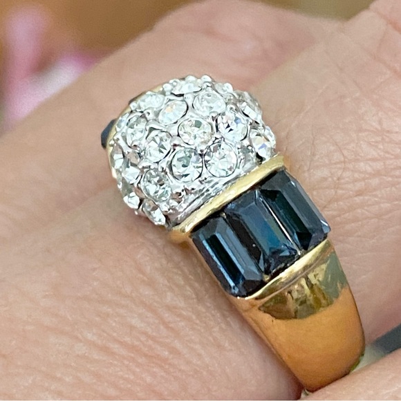 Vintage CZ Stone with Blue Baguette Gold-plated Ring Size 9 - Picture 14 of 14